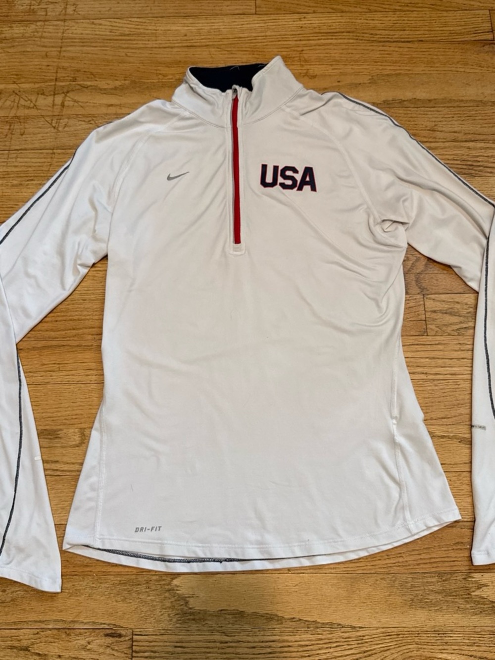 Nike White USA Dri-FIT Quarter Zip with Red Trim